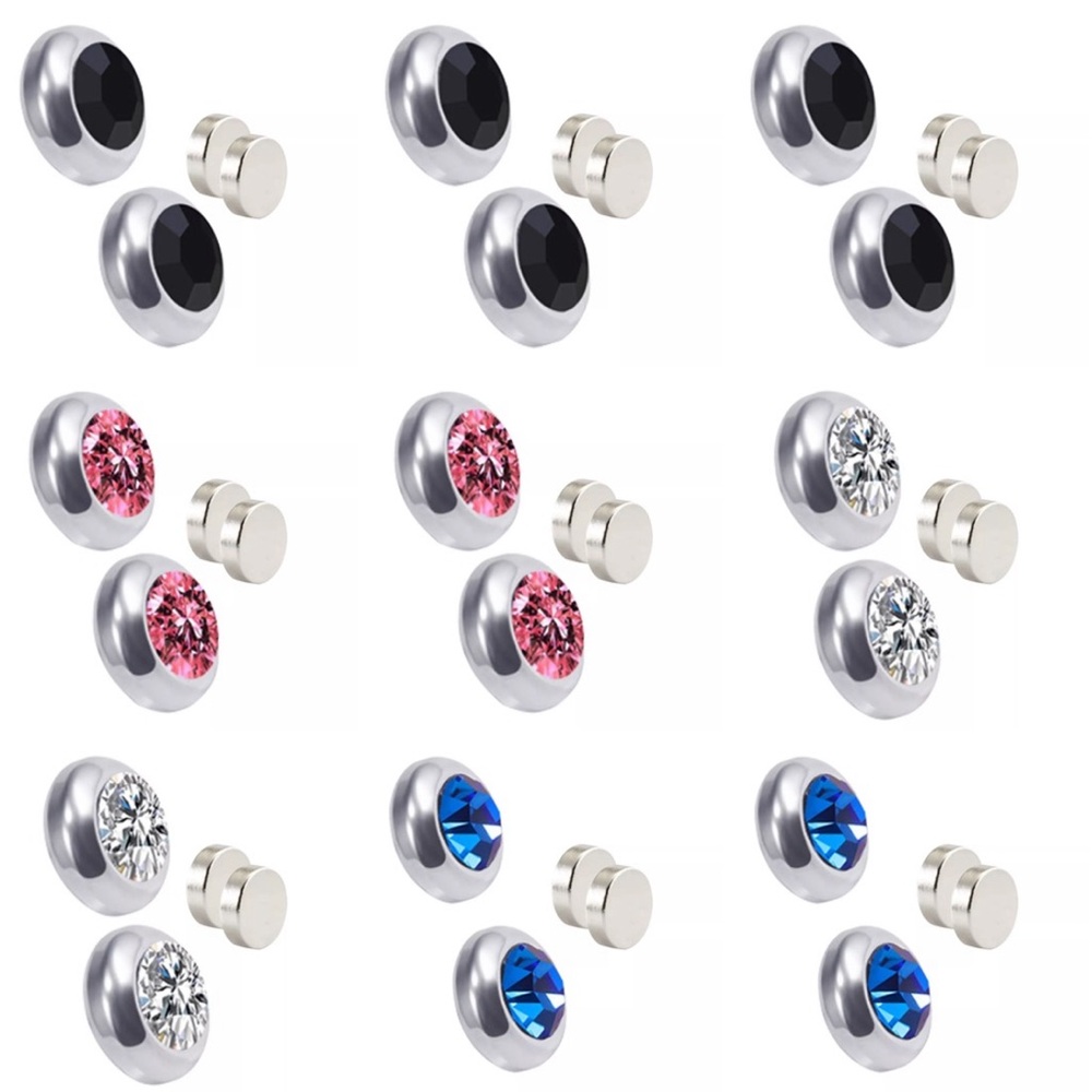 Non-Allergenic Colored Diamond Stud Earrings Without Pierced Earrings